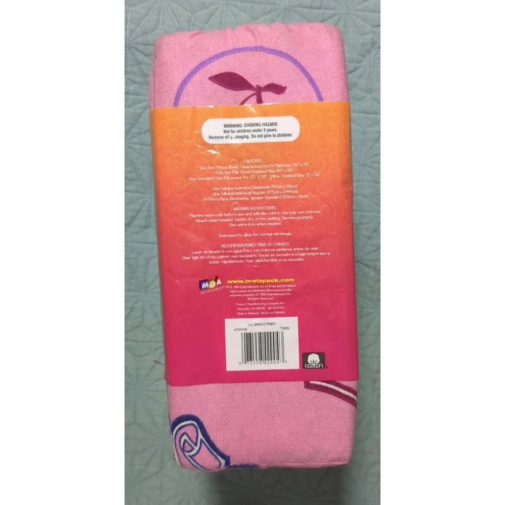 Vtg Y2K Lil Brats Wild Ride 3-Piece Flannel Sheet Set NIP Drawstring Bag Pink